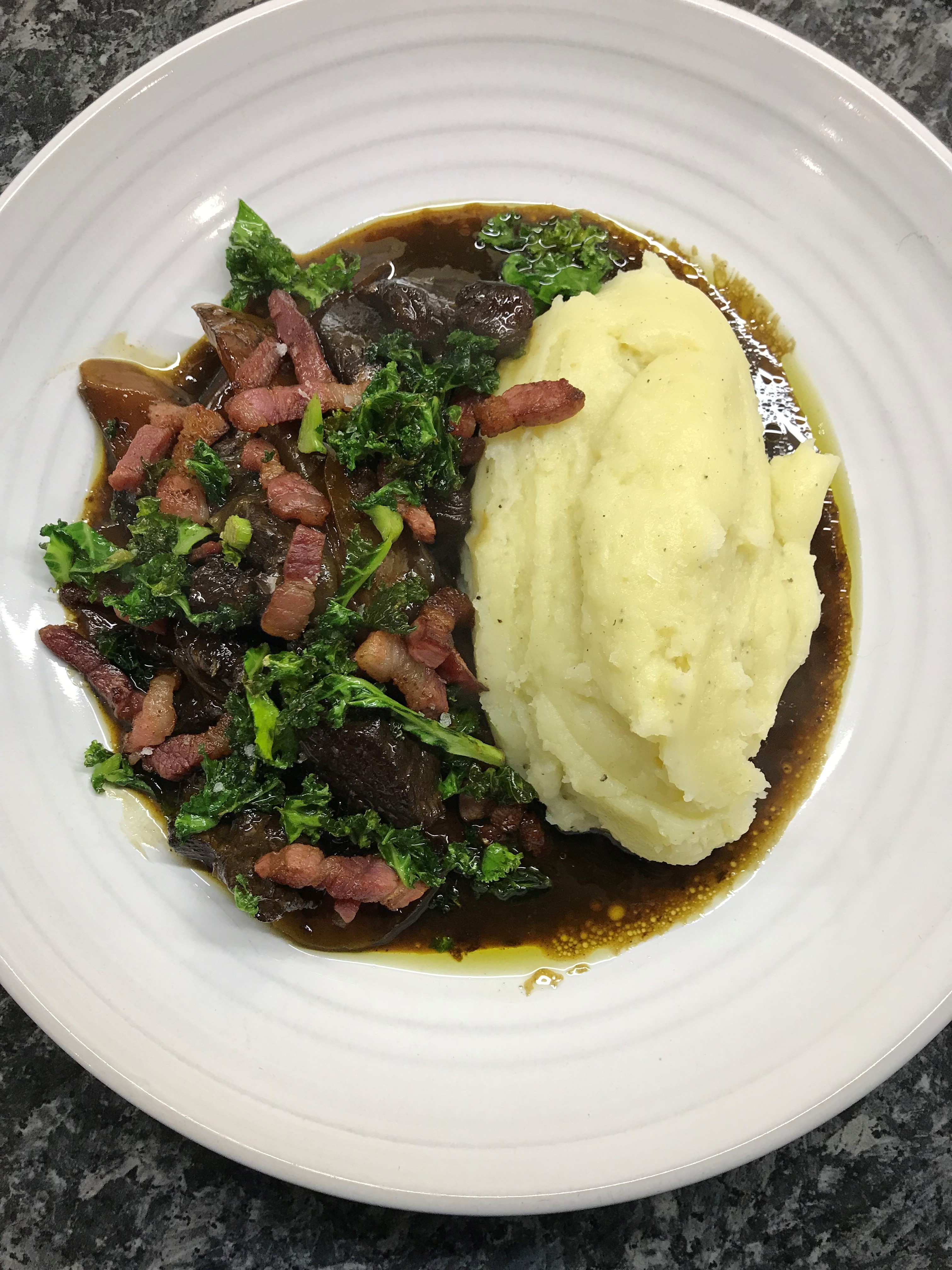 Beef & Stout Stew, Mashed Potato, Crispy Kale and Pancetta
